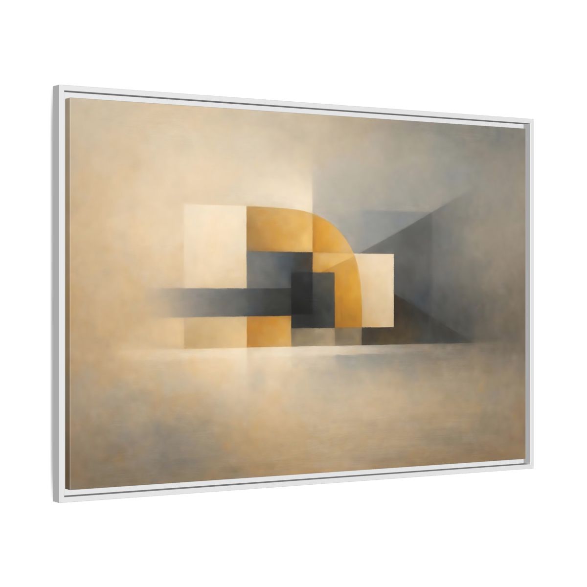 Side Mockup 7. Abstract Geometric Shapes Beige Gold Grey shown as stretched canvas wall art
