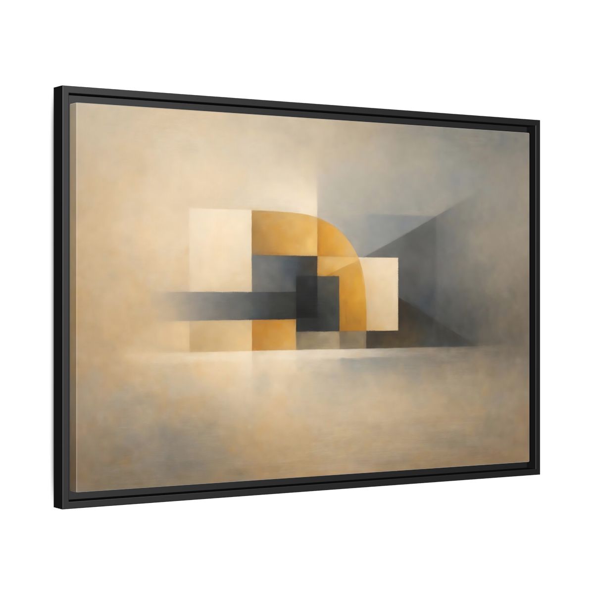 Side Mockup 13. Abstract Geometric Shapes Beige Gold Grey shown as stretched canvas wall art