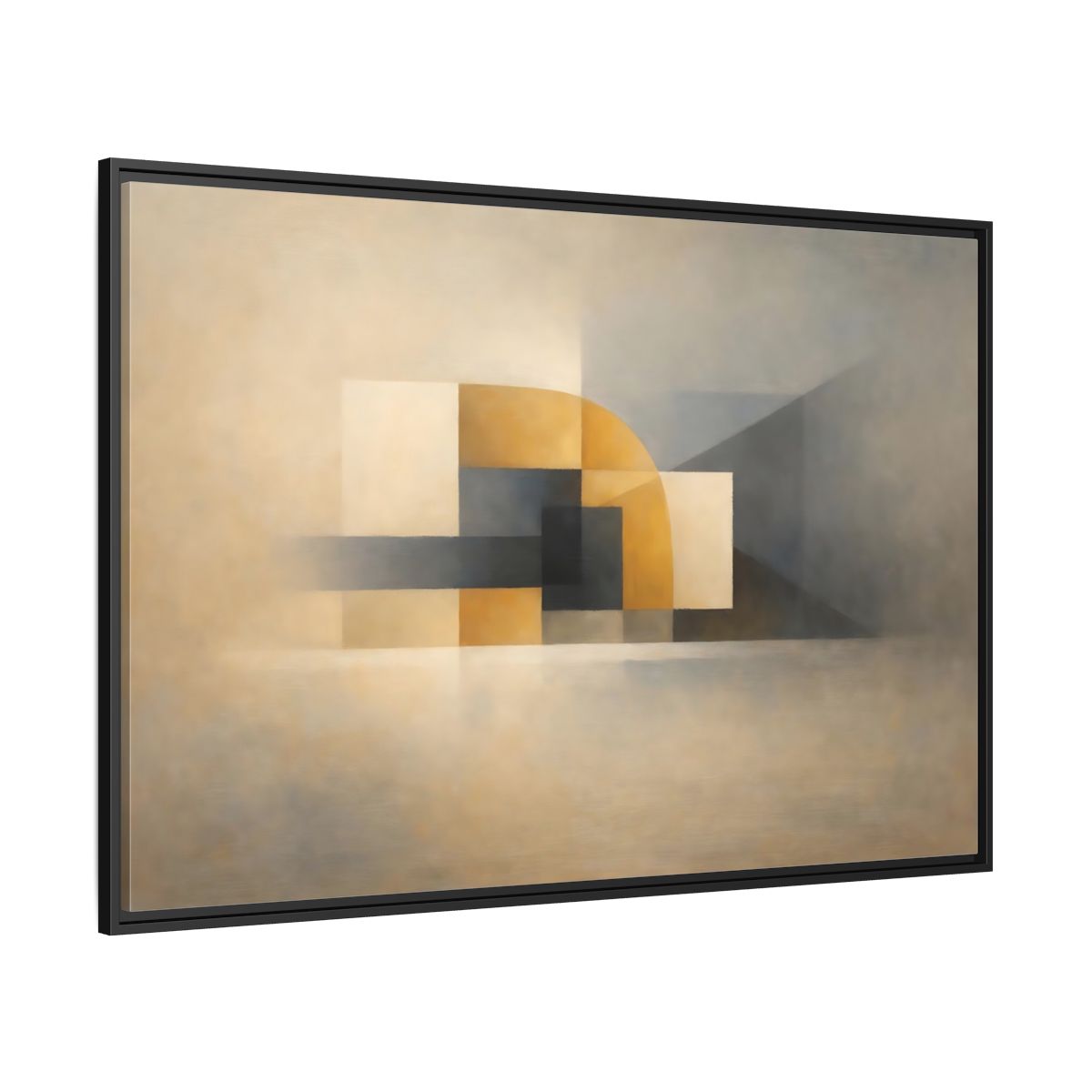Side Mockup 12. Abstract Geometric Shapes Beige Gold Grey shown as stretched canvas wall art