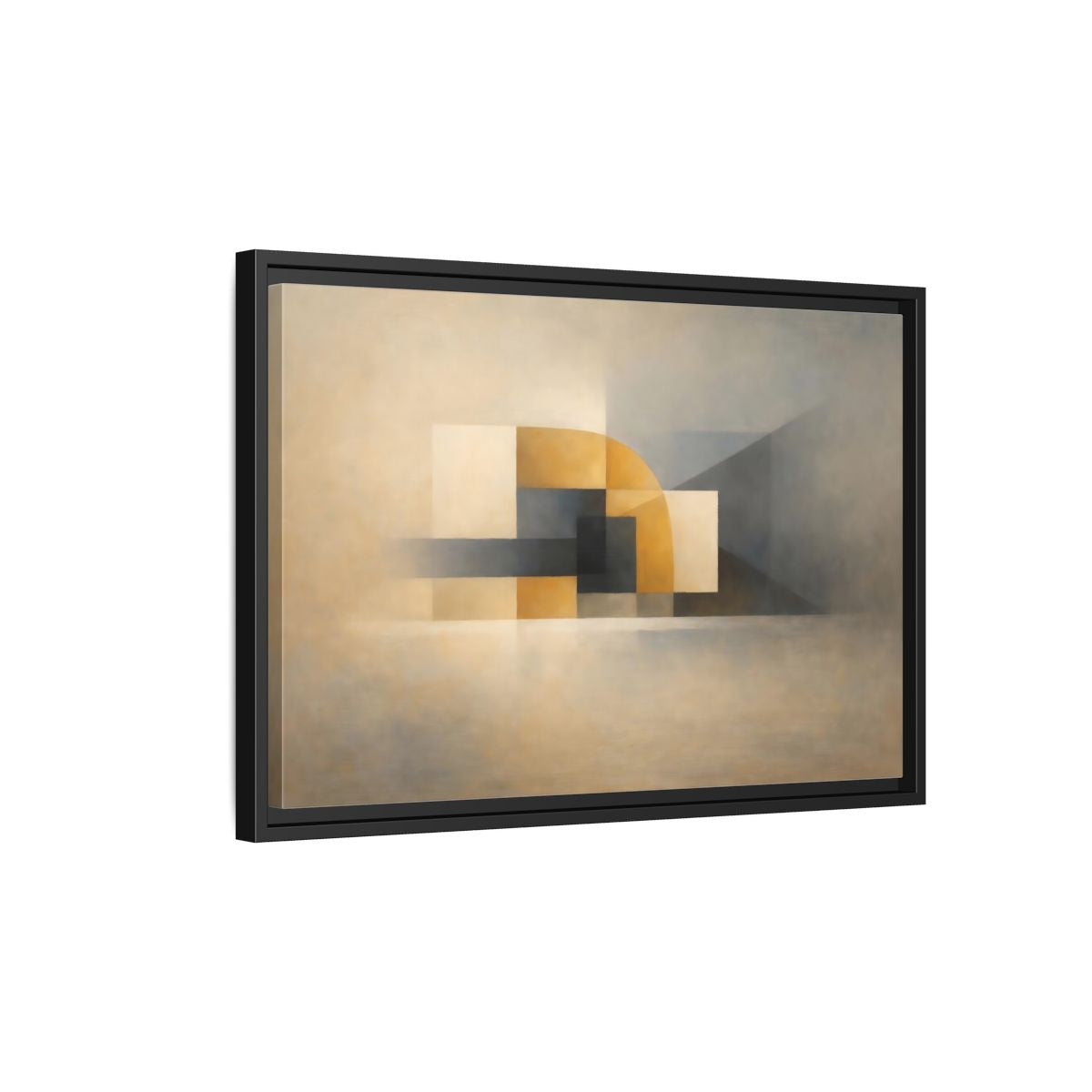 Side Mockup 3. Abstract Geometric Shapes Beige Gold Grey shown as stretched canvas wall art