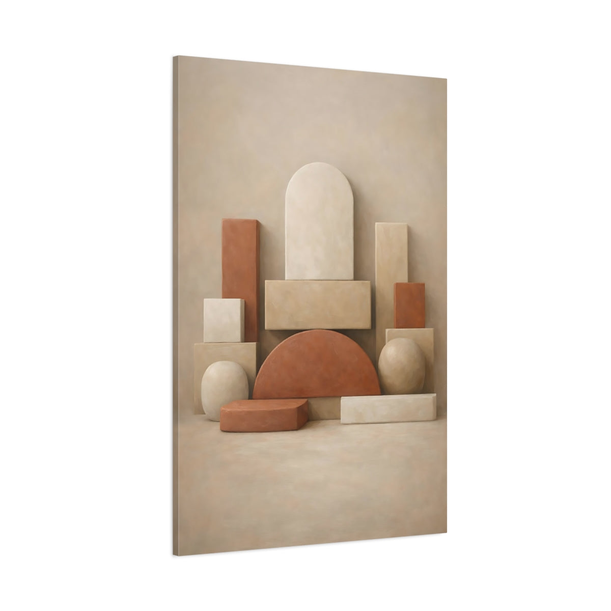 Main Mockup. Abstract Geometric Shapes Beige Terracotta shown as stretched canvas wall art