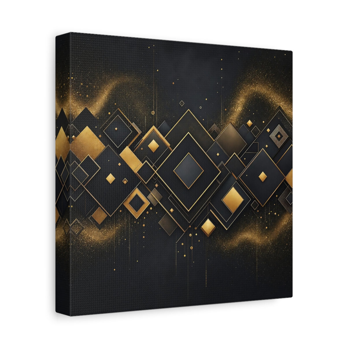 Side Mockup 9. Abstract Geometric Shapes Black And Gold shown as stretched canvas wall art