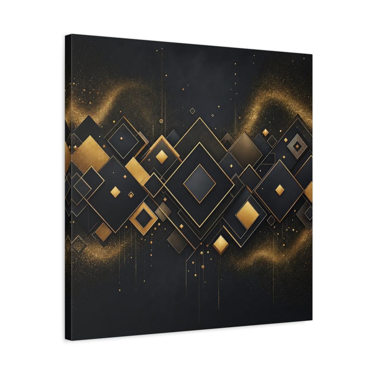 Side Mockup 4. Abstract Geometric Shapes Black And Gold shown as stretched canvas wall art