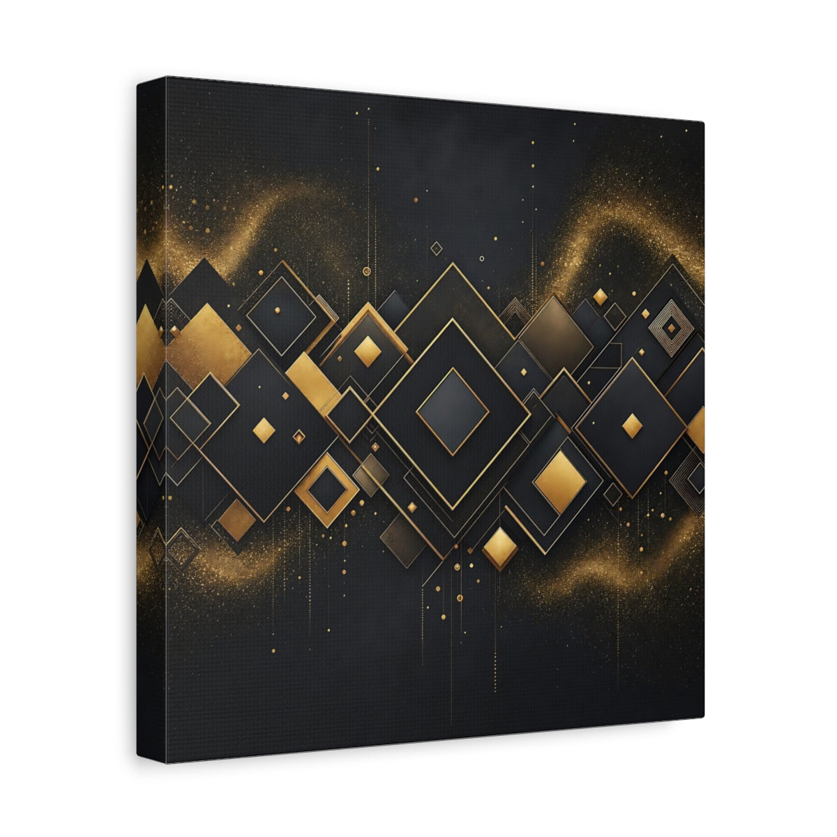Side Mockup 8. Abstract Geometric Shapes Black And Gold shown as stretched canvas wall art