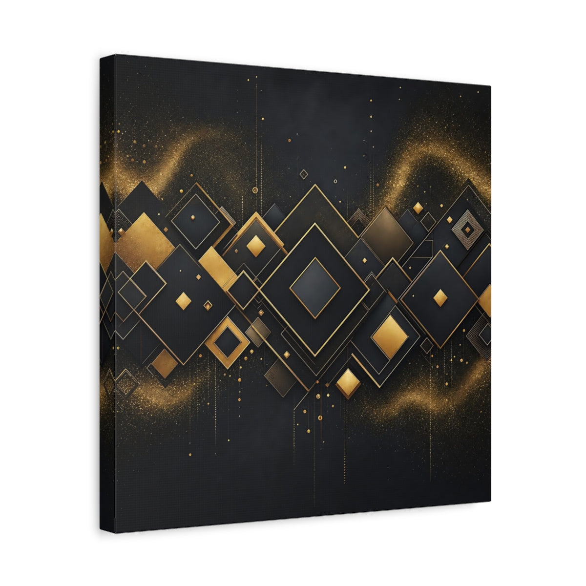 Side Mockup 6. Abstract Geometric Shapes Black And Gold shown as stretched canvas wall art