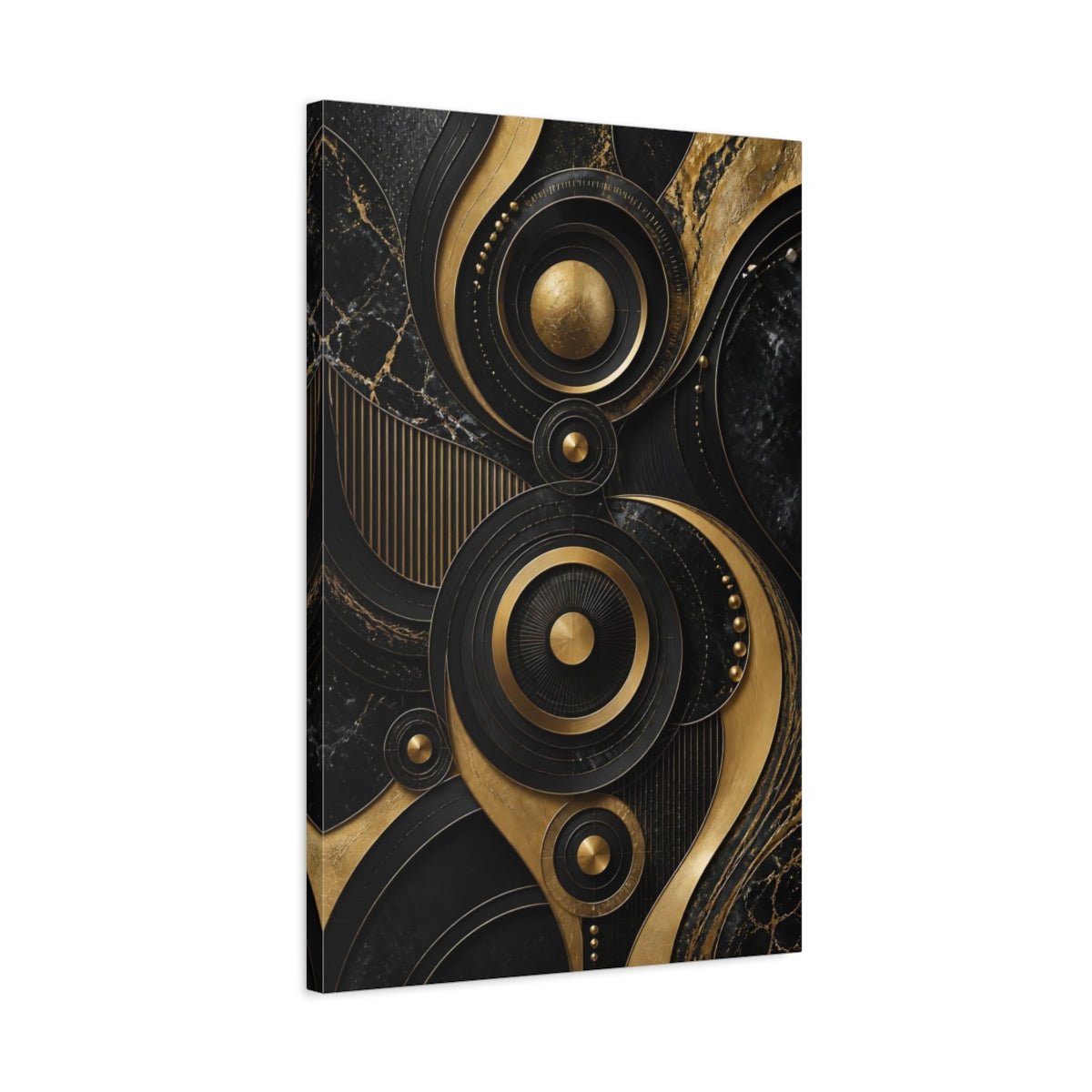 Abstract Geometric Shapes Black And Gold Canvas Print – modern Decor for Living Room, Above Fireplace - YesArtYes