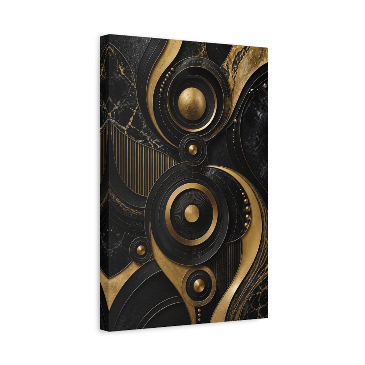Abstract Geometric Shapes Black And Gold Canvas Print – modern Decor for Living Room, Above Fireplace - YesArtYes