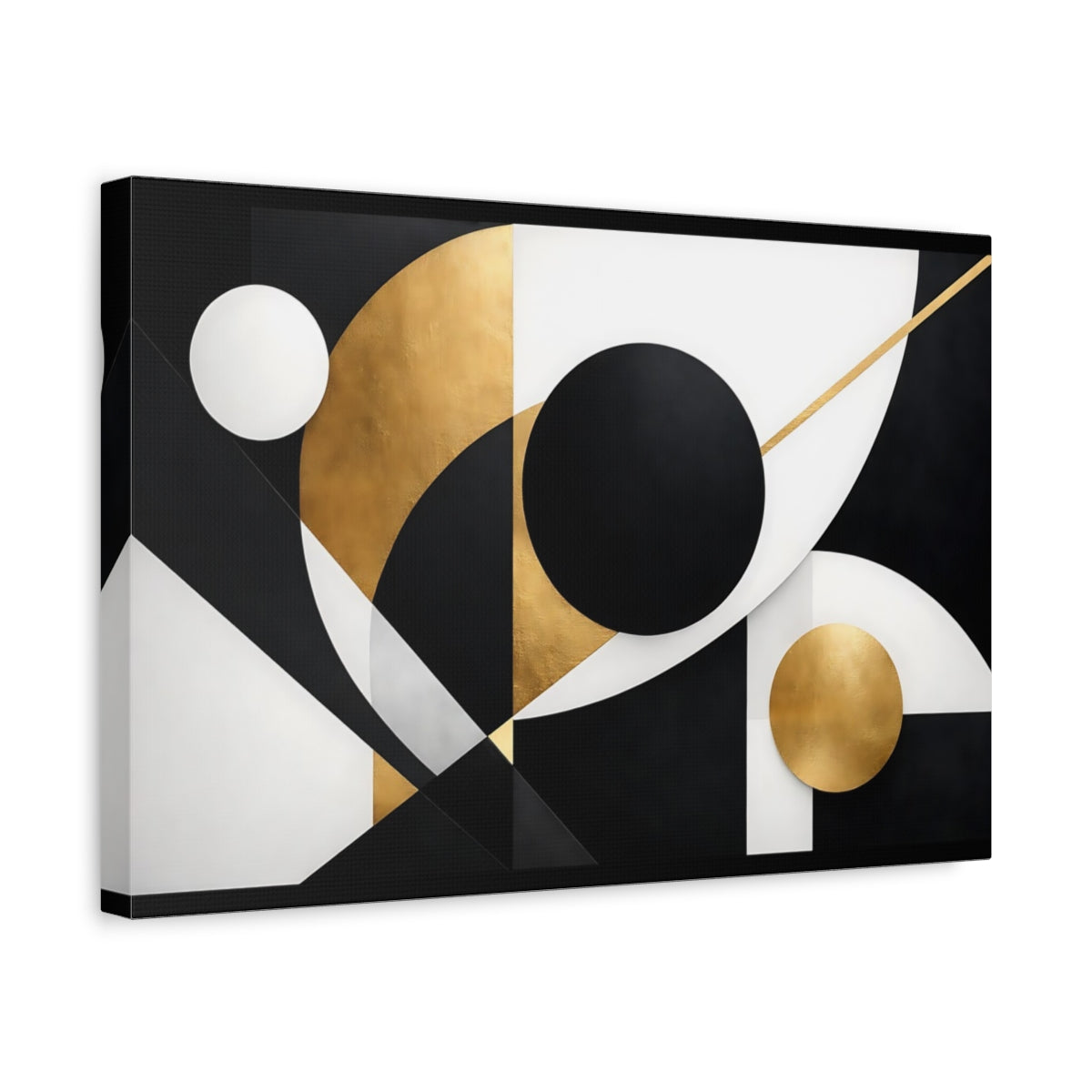 Side Mockup 4. Abstract Geometric Shapes Black And Gold shown as stretched canvas wall art