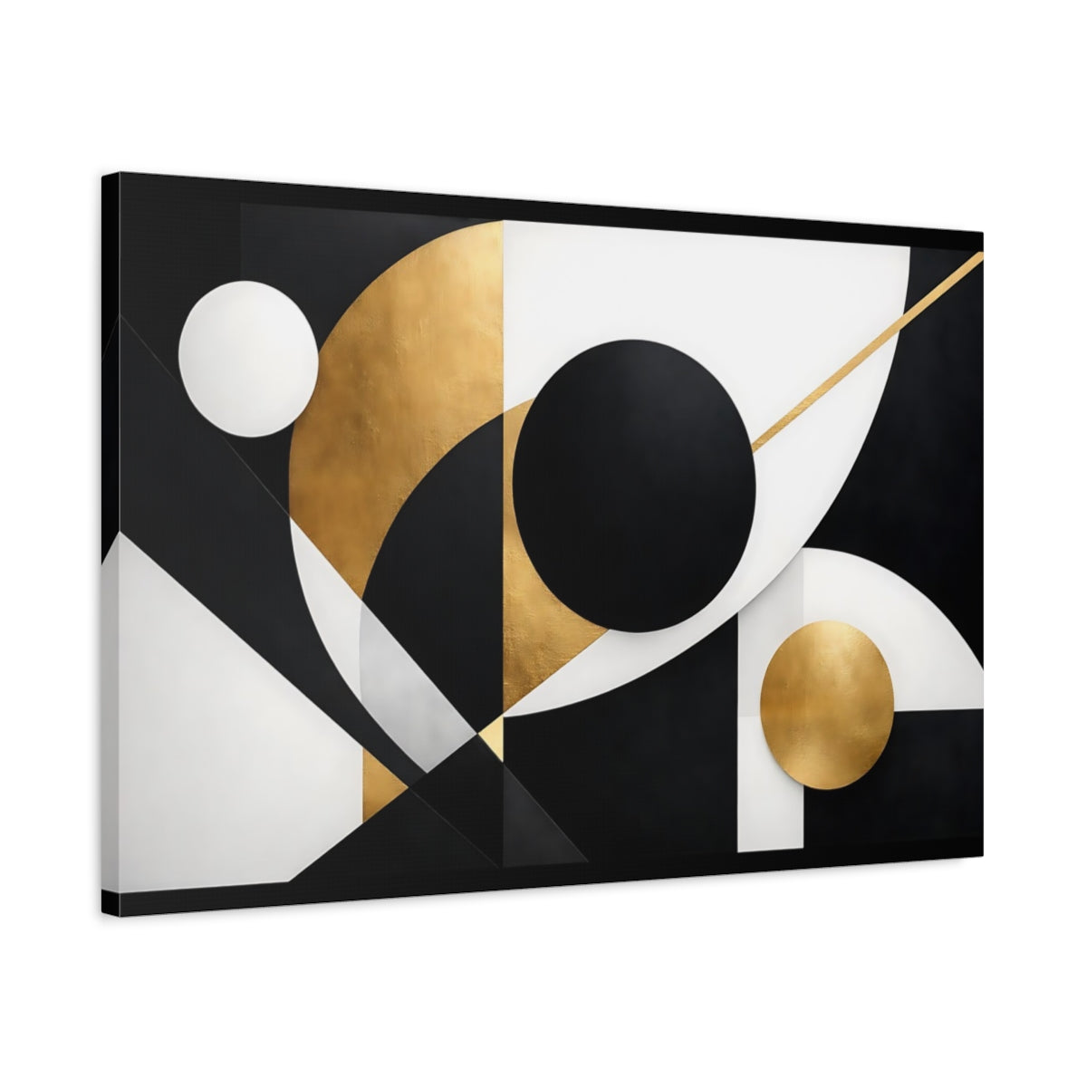 Side Mockup 2. Abstract Geometric Shapes Black And Gold shown as stretched canvas wall art