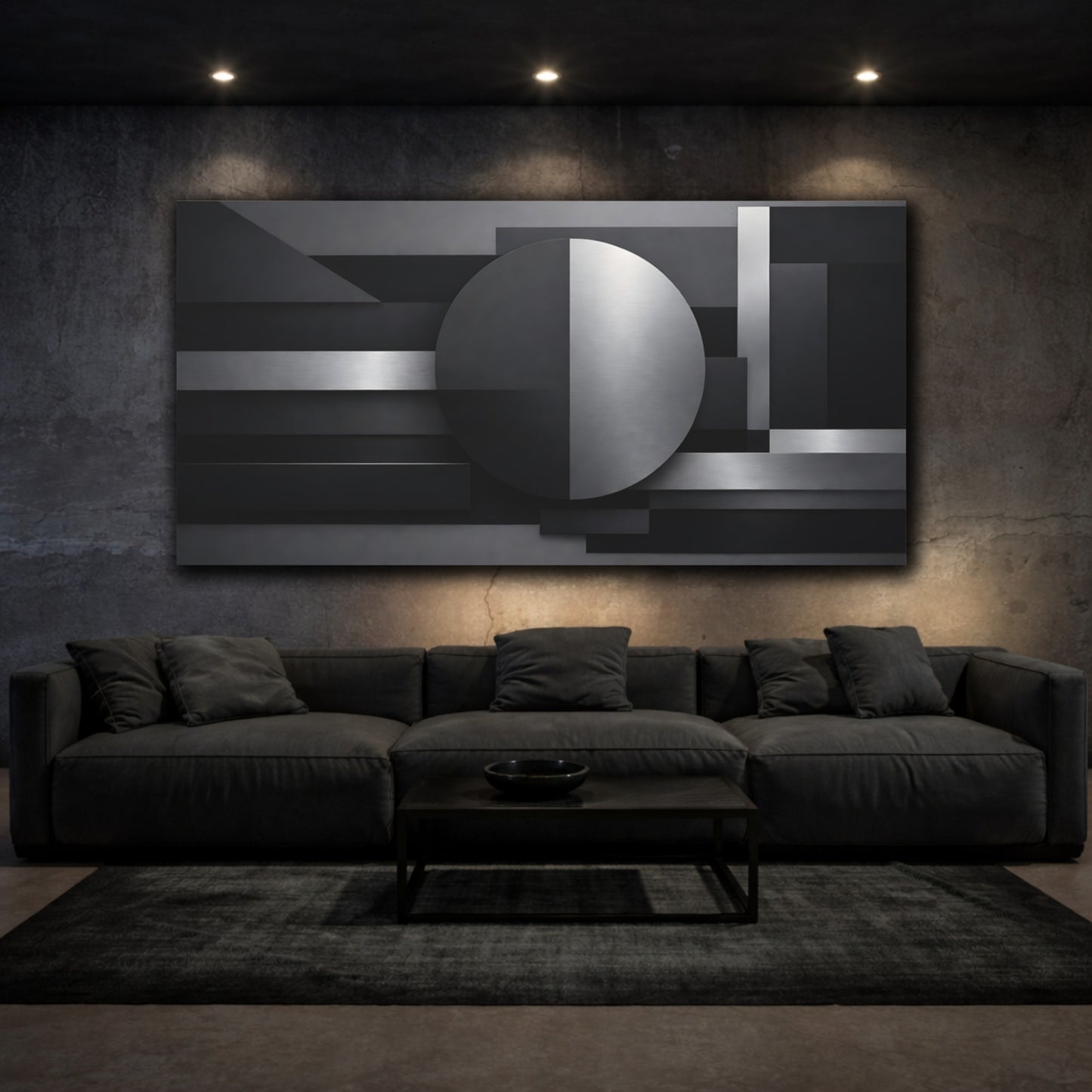 Mockup 2. Abstract Geometric Shapes Black And Gray shown as stretched canvas wall art