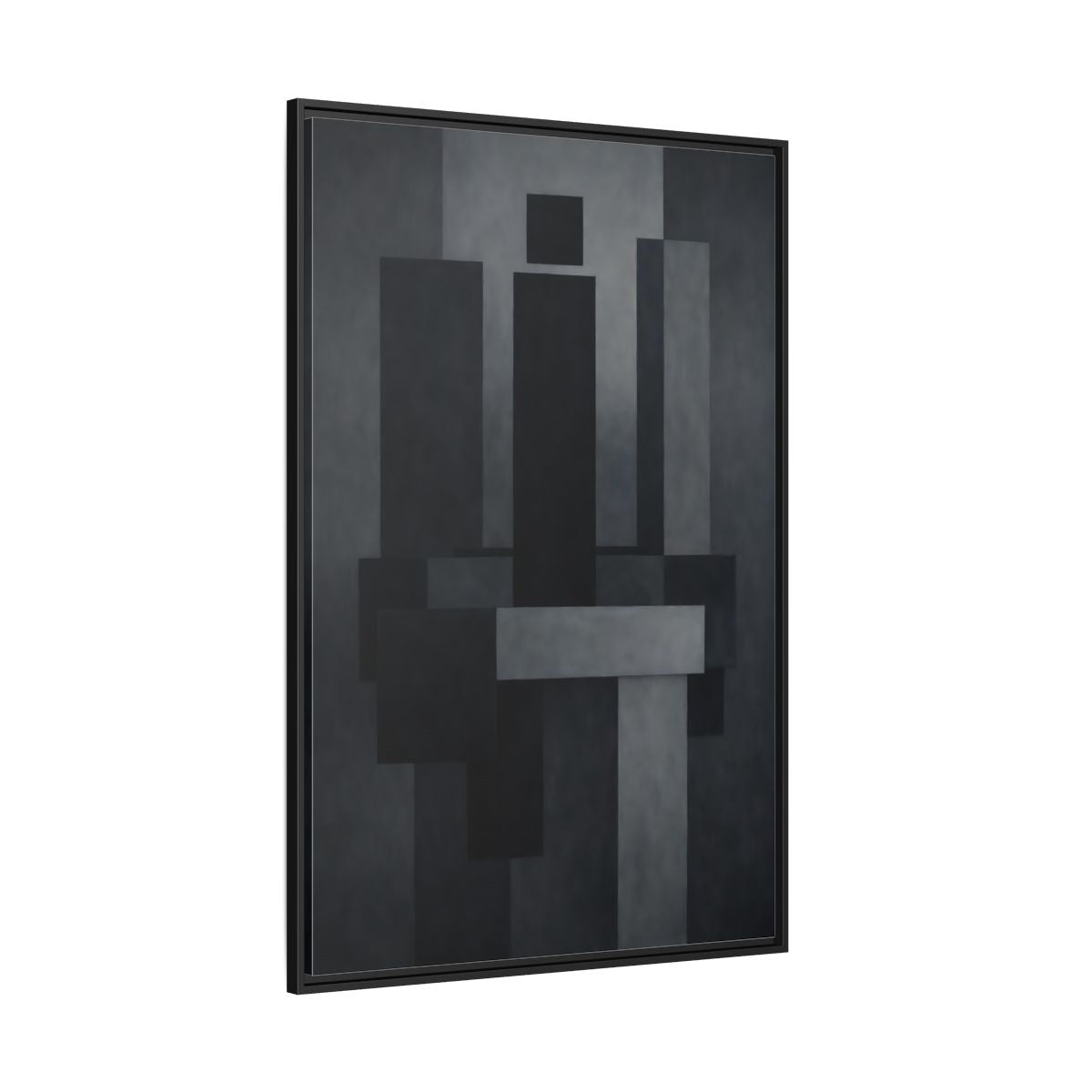 Main Mockup. Abstract Geometric Shapes Black And Grey shown as stretched canvas wall art