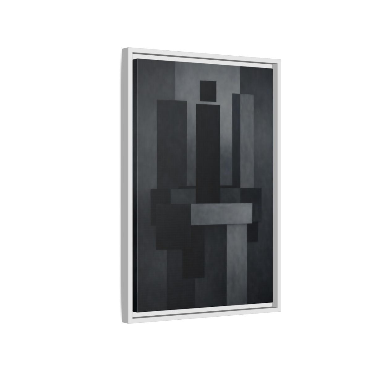 Side Mockup 1. Abstract Geometric Shapes Black And Grey shown as stretched canvas wall art