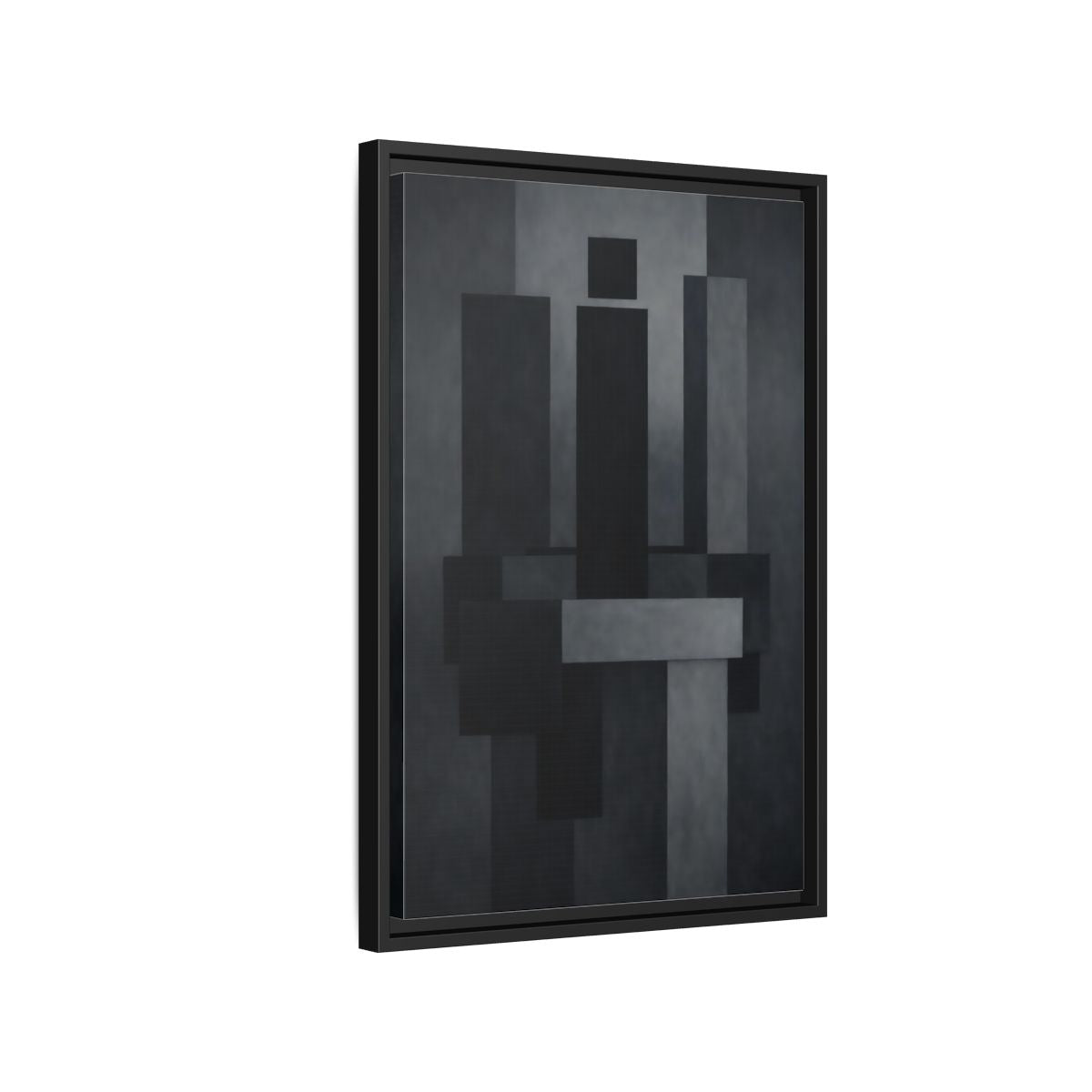 Side Mockup 3. Abstract Geometric Shapes Black And Grey shown as stretched canvas wall art