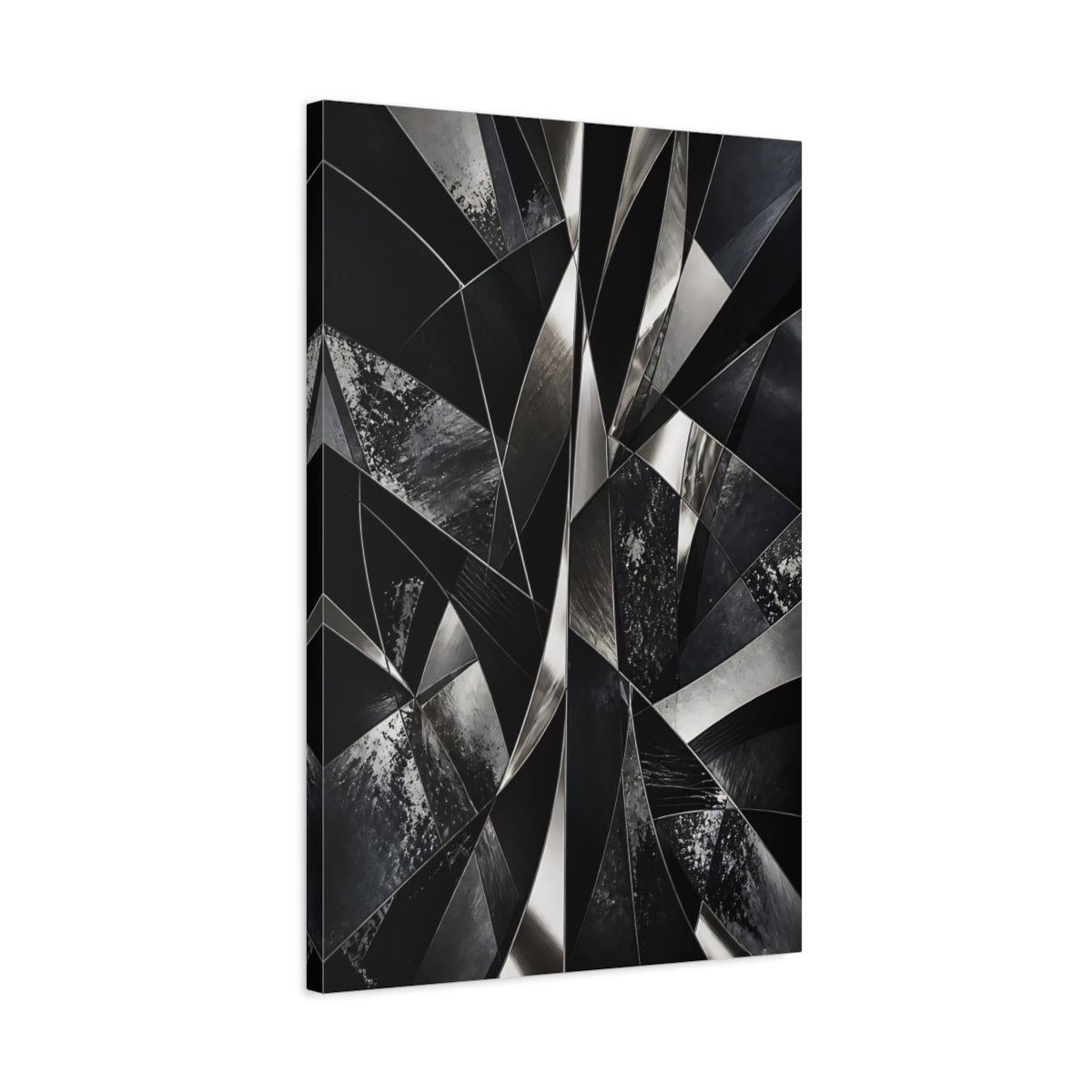 Abstract Geometric Shapes Black And Silver Canvas Print – Living Room, Large Wall - YesArtYes