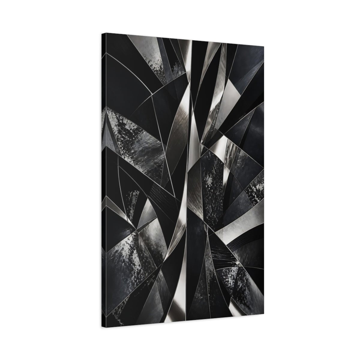 Abstract Geometric Shapes Black And Silver Canvas Print – Living Room, Large Wall - YesArtYes