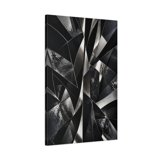 Abstract Geometric Shapes Black And Silver Canvas Print – Living Room, Large Wall - YesArtYes