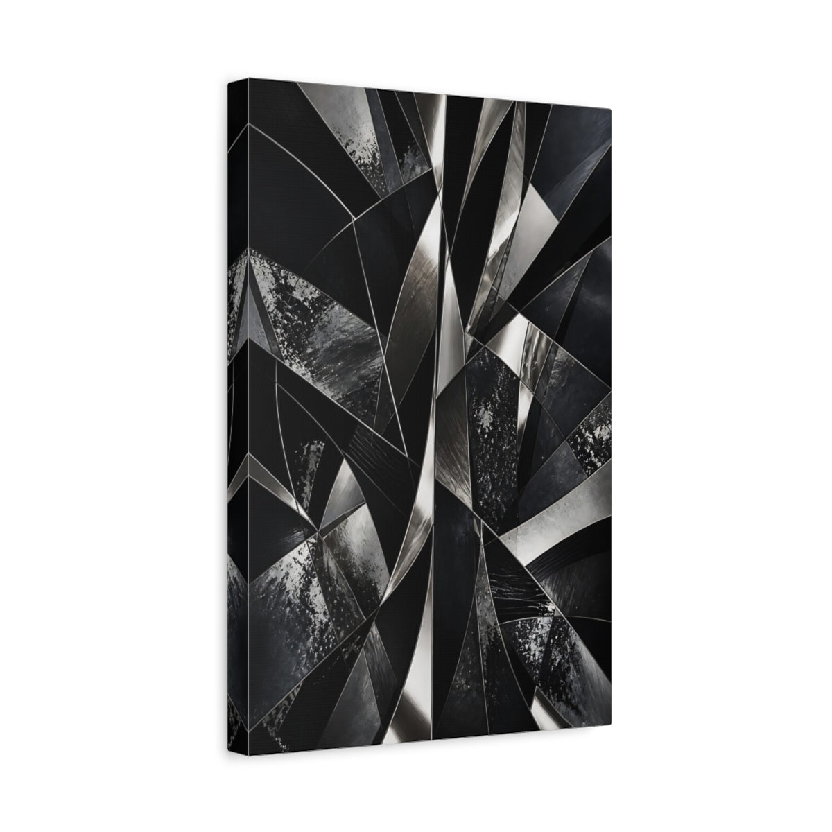 Abstract Geometric Shapes Black And Silver Canvas Print – Living Room, Large Wall - YesArtYes
