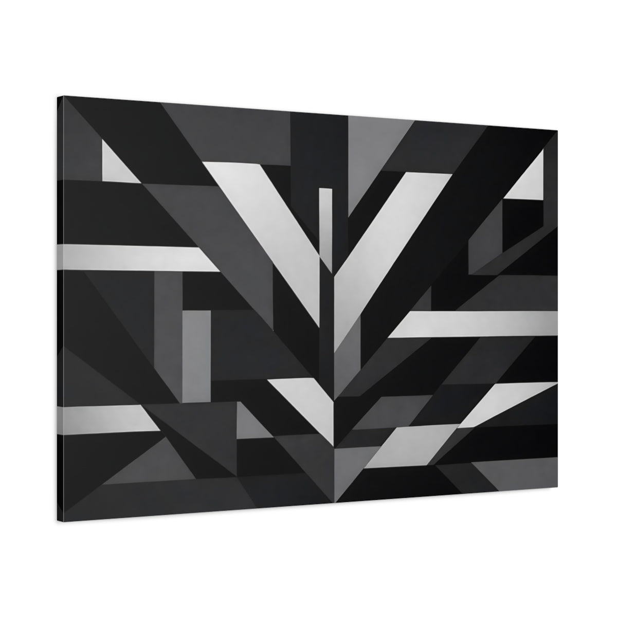Main Mockup. Abstract Geometric Shapes Black And White shown as stretched canvas wall art