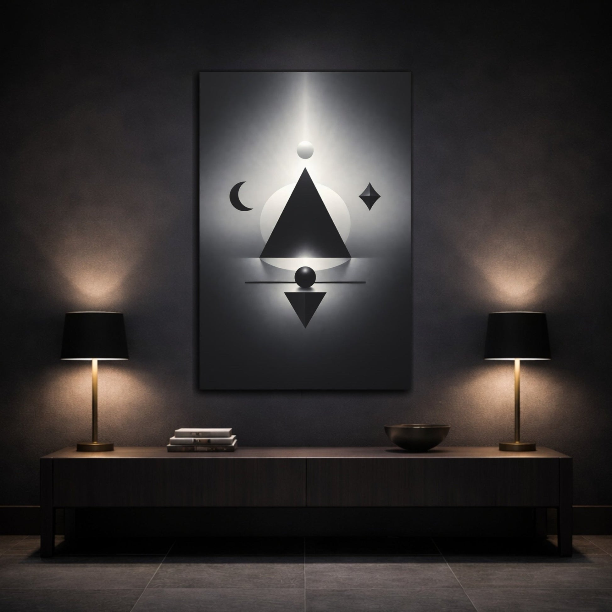 Abstract Geometric Shapes Black And White - Canvas Wall Art Print - YesArtYes