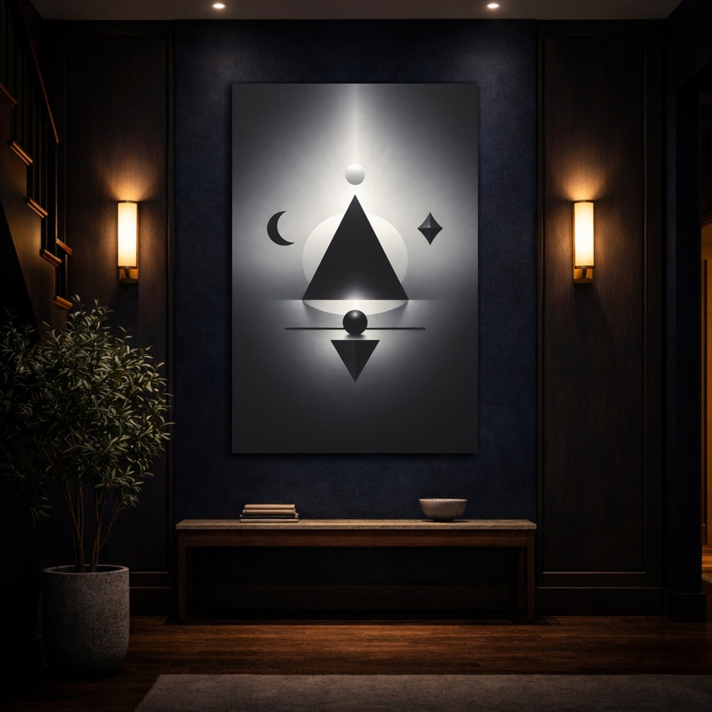 Abstract Geometric Shapes Black And White - Canvas Wall Art Print - YesArtYes