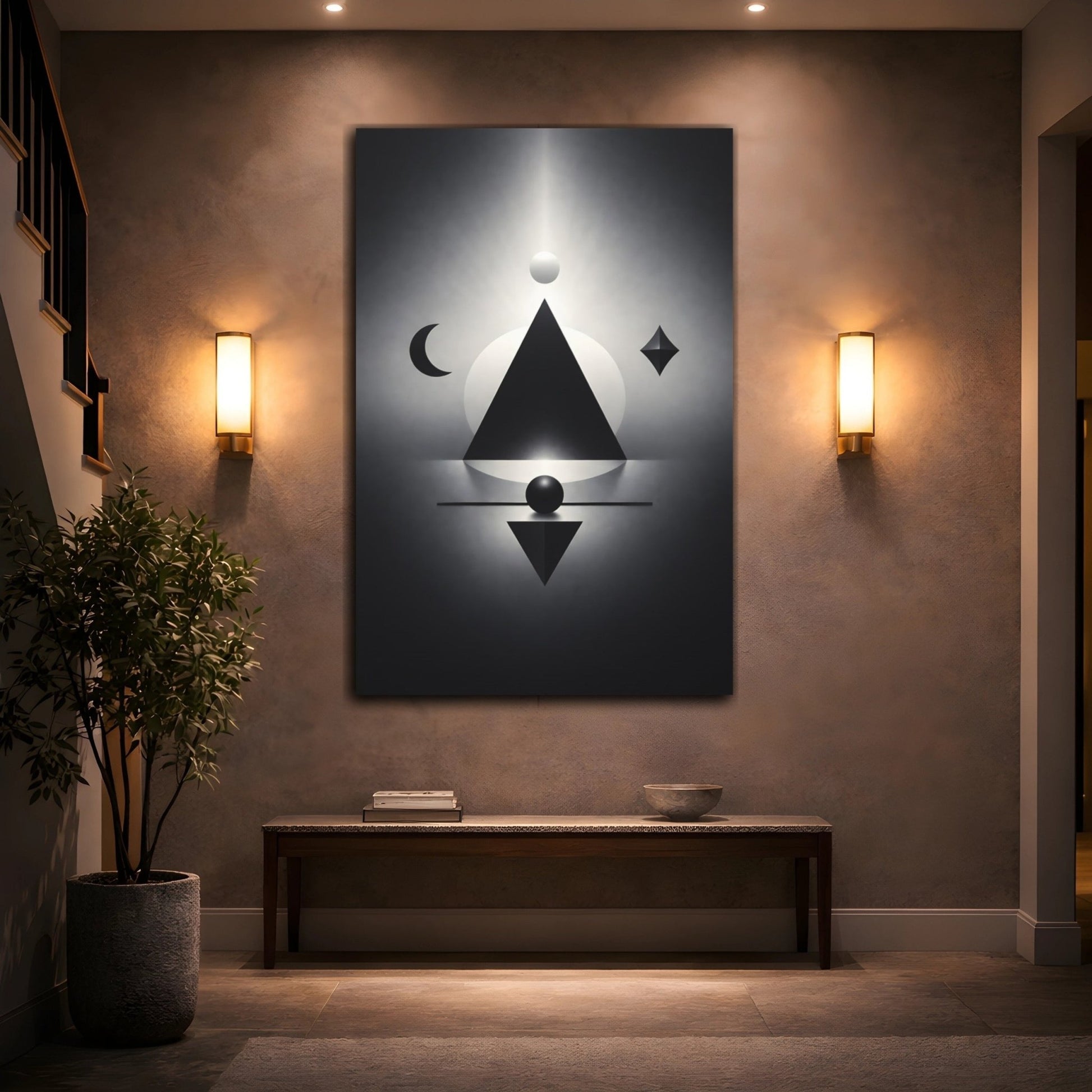 Abstract Geometric Shapes Black And White - Canvas Wall Art Print - YesArtYes