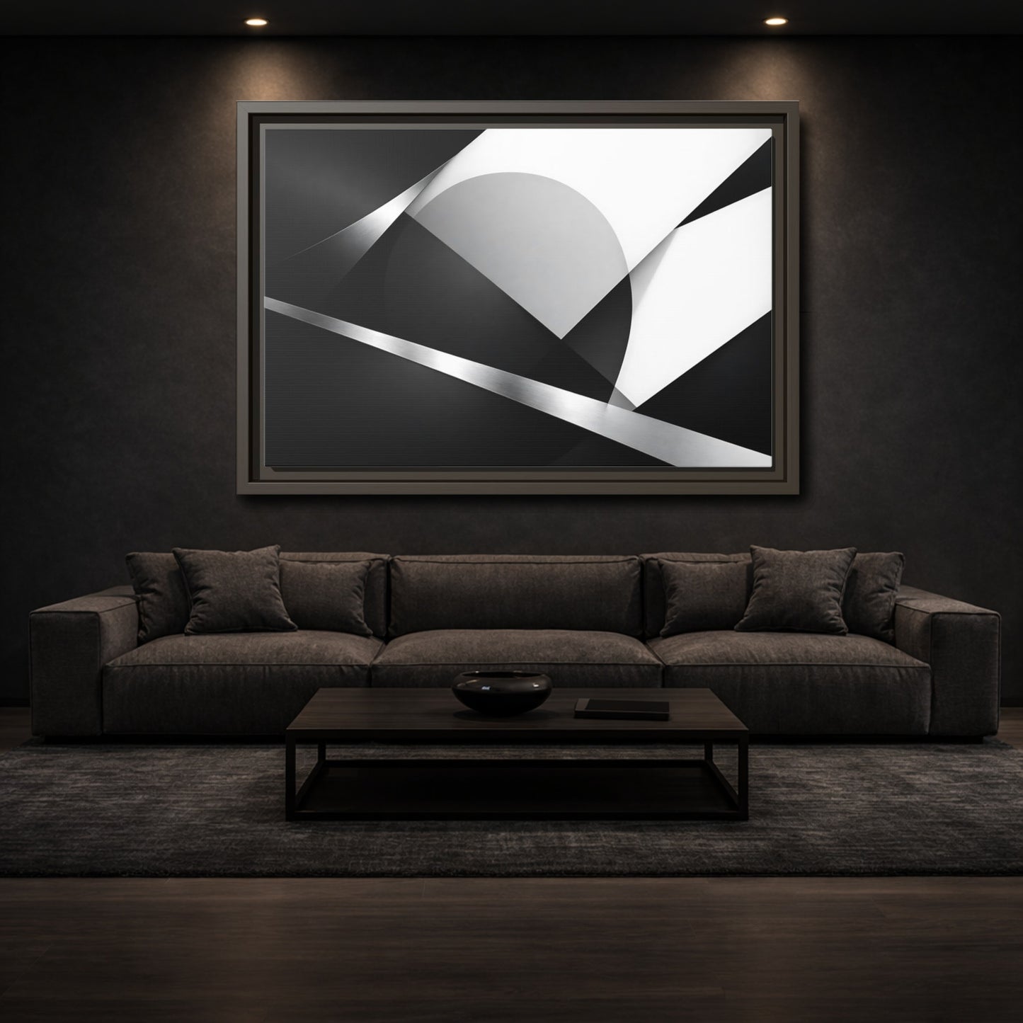Mockup 2. Abstract Geometric Shapes Black And White Geometric shown as stretched canvas wall art