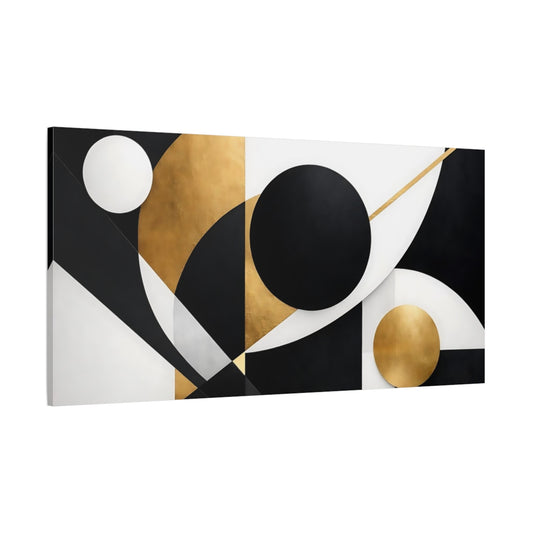 Main Mockup. Abstract Geometric Shapes Black Gold Abstract shown as stretched canvas wall art