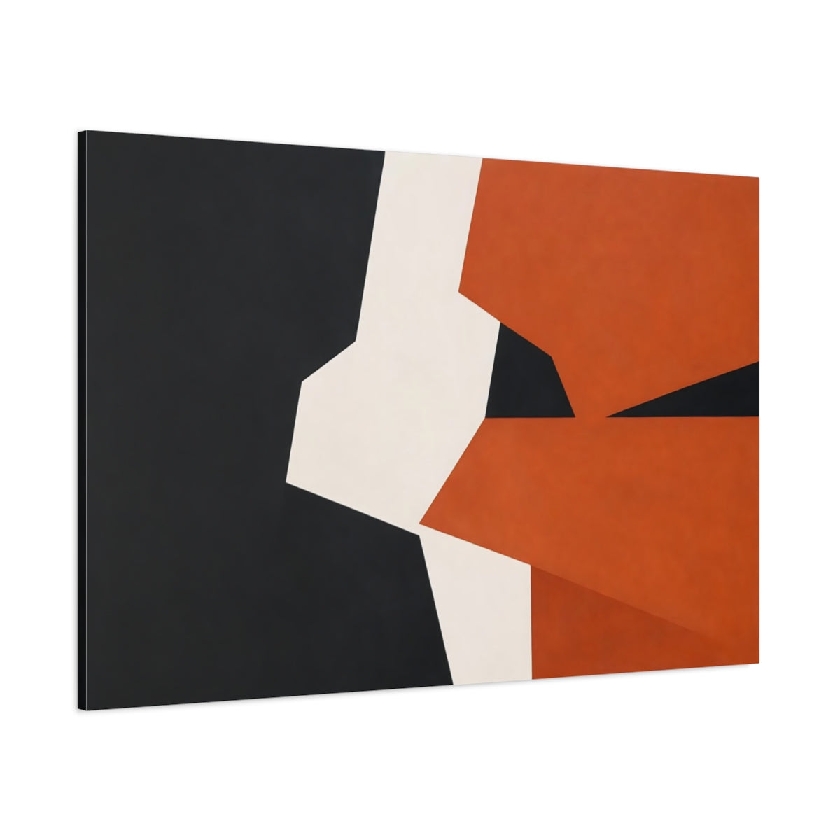 Main Mockup. Abstract Geometric Shapes Black Orange White shown as stretched canvas wall art