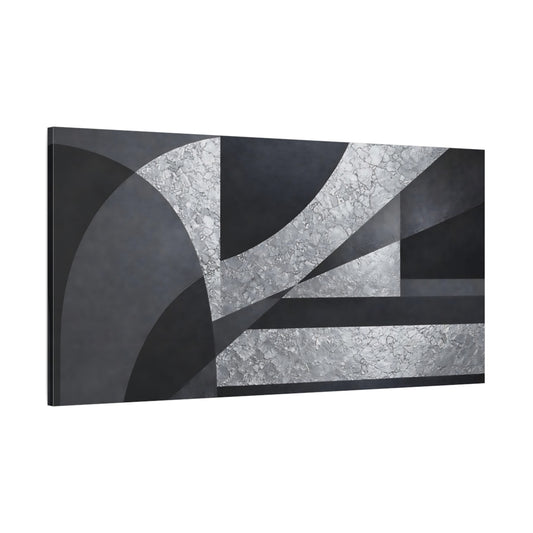 Main Mockup. Abstract Geometric Shapes Black Silver Abstract shown as stretched canvas wall art
