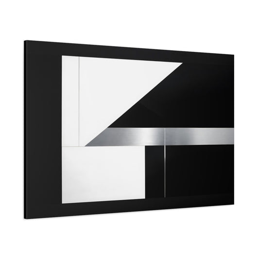 Main Mockup. Abstract Geometric Shapes Black White Silver shown as stretched canvas wall art