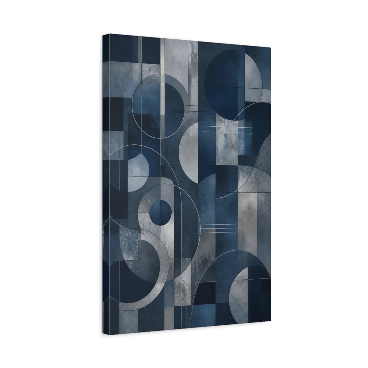 Abstract Geometric Shapes Blue And Silver Canvas Print – Modern Decor for Living Room, Above Sofa - YesArtYes
