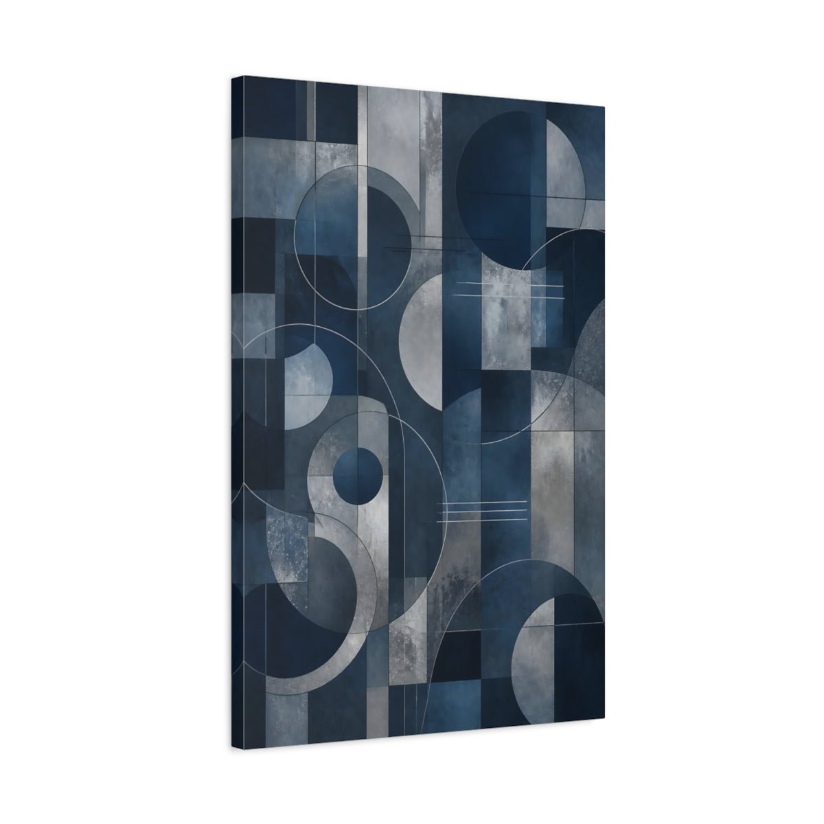 Abstract Geometric Shapes Blue And Silver Canvas Print – Modern Decor for Living Room, Above Sofa - YesArtYes