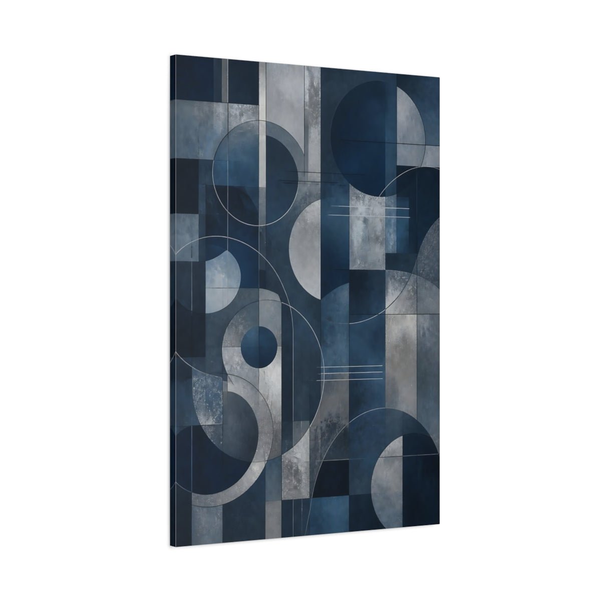 Abstract Geometric Shapes Blue And Silver Canvas Print – Modern Decor for Living Room, Above Sofa - YesArtYes