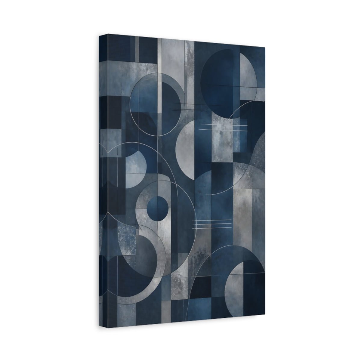 Abstract Geometric Shapes Blue And Silver Canvas Print – Modern Decor for Living Room, Above Sofa - YesArtYes