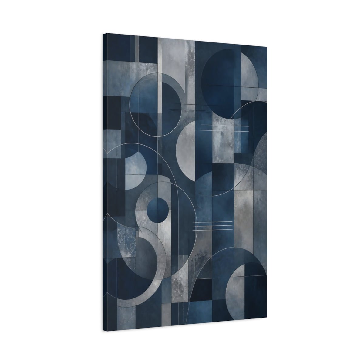 Abstract Geometric Shapes Blue And Silver Canvas Print – Modern Decor for Living Room, Above Sofa - YesArtYes