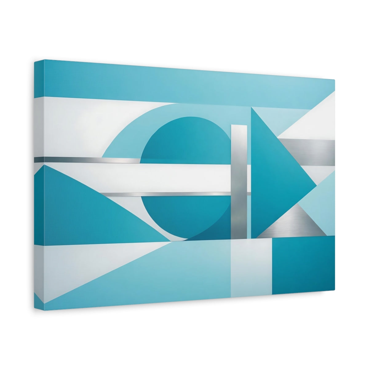 Side Mockup 4. Abstract Geometric Shapes Blue And Silver shown as stretched canvas wall art