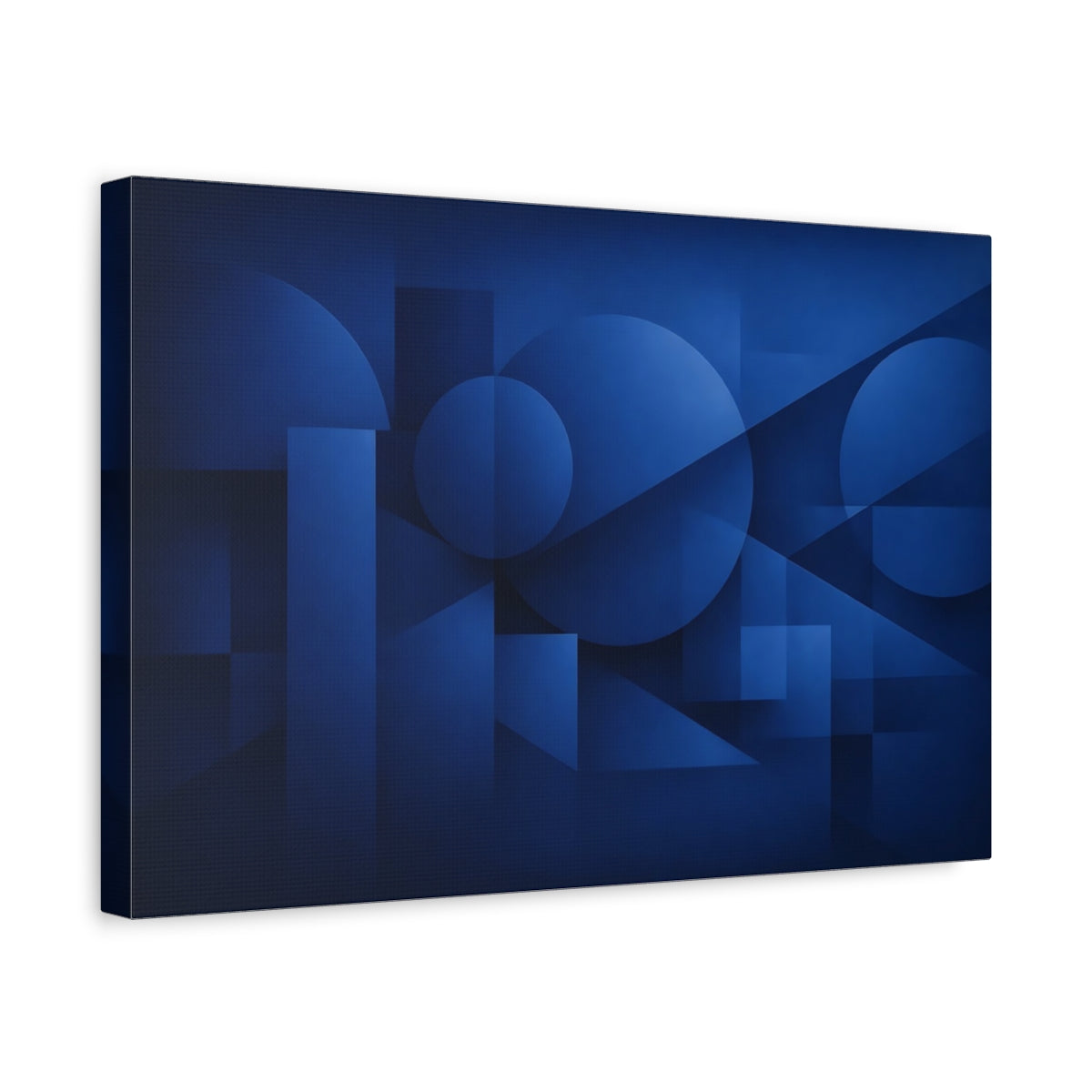 Side Mockup 4. Abstract Geometric Shapes Blue Geometric shown as stretched canvas wall art