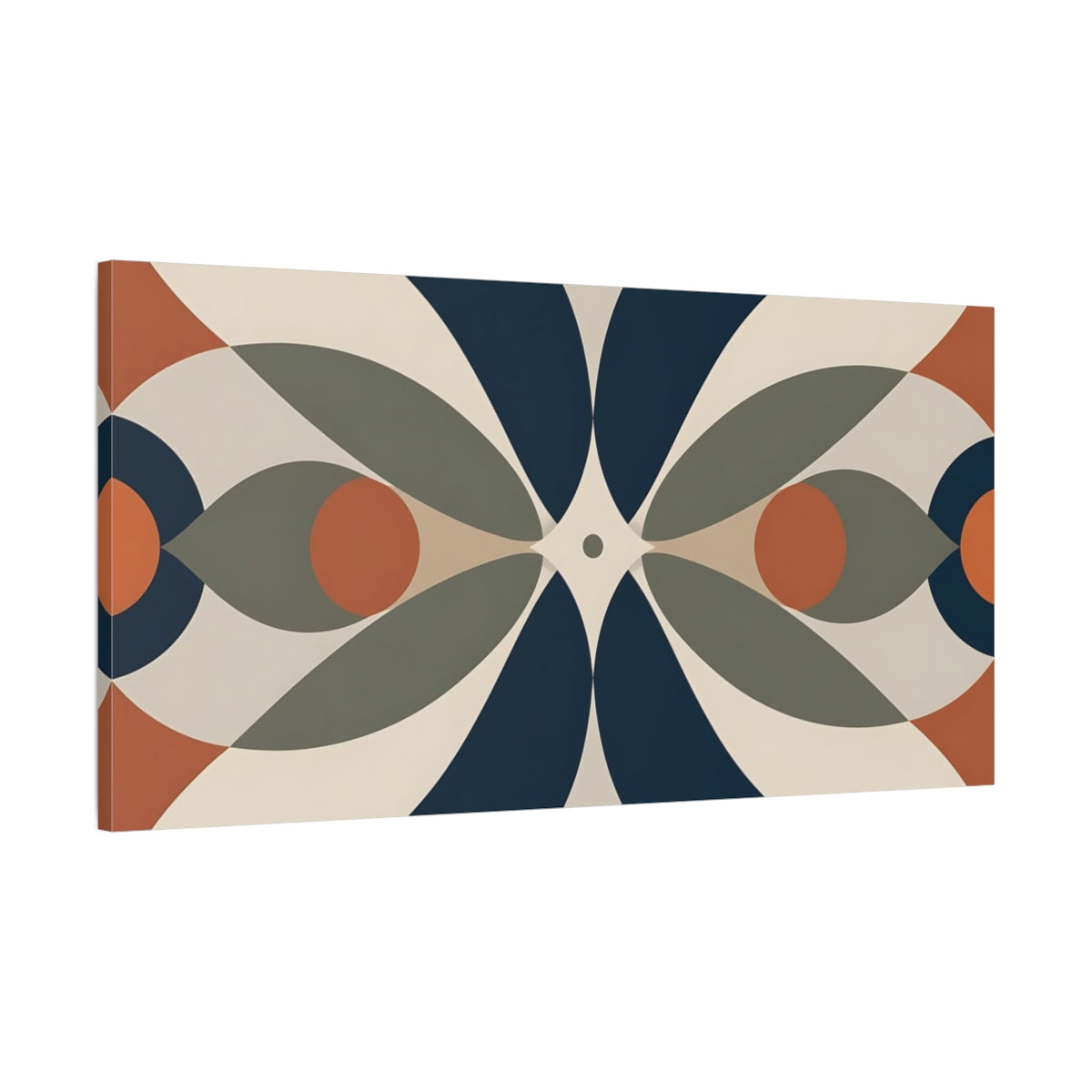 Main Mockup. Abstract Geometric Shapes Blue Orange Abstract shown as stretched canvas wall art
