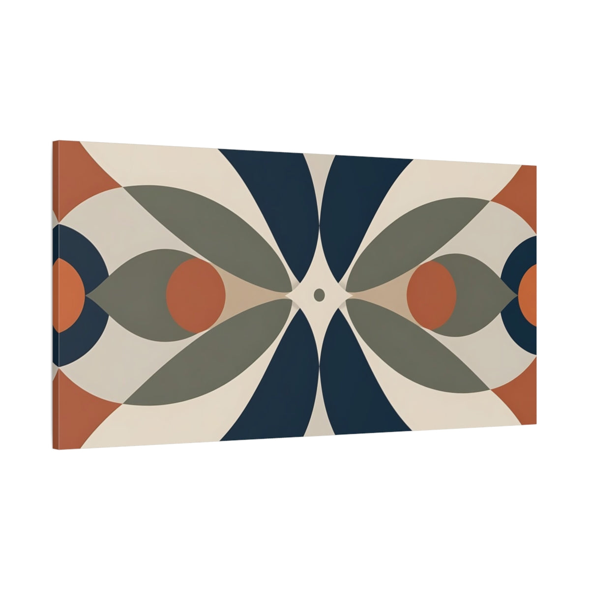 Side Mockup 2. Abstract Geometric Shapes Blue Orange Abstract shown as stretched canvas wall art