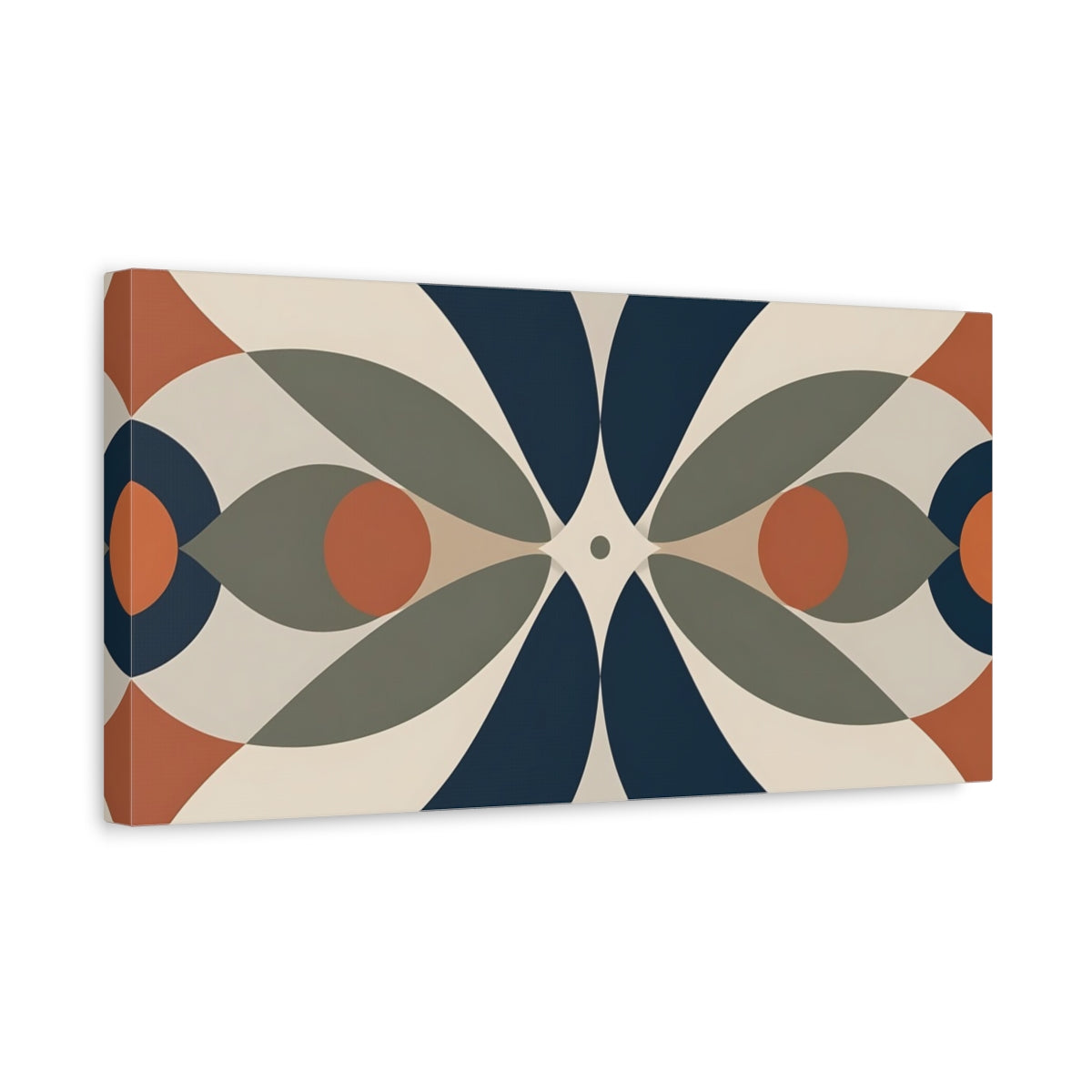 Side Mockup 3. Abstract Geometric Shapes Blue Orange Abstract shown as stretched canvas wall art