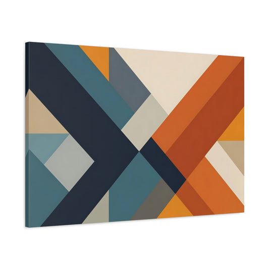 Main Mockup. Abstract Geometric Shapes Blue Orange Geometric shown as stretched canvas wall art
