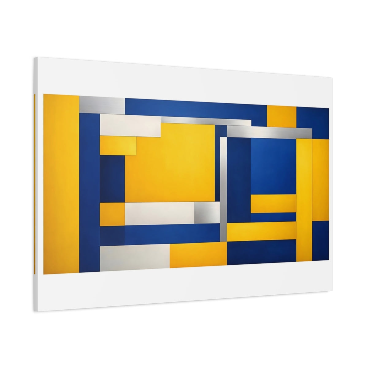 Main Mockup. Abstract Geometric Shapes Blue Yellow Geometric shown as stretched canvas wall art
