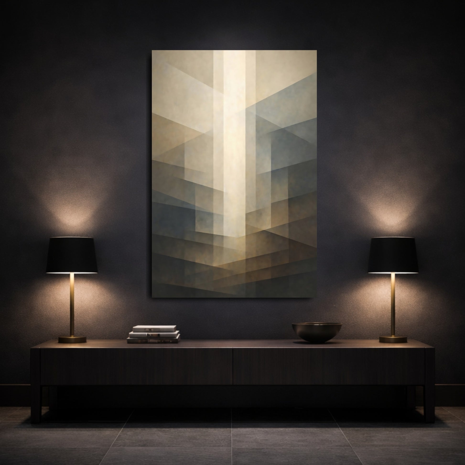 Abstract Geometric Shapes Brown And Beige Abstract shown as front canvas room wall art