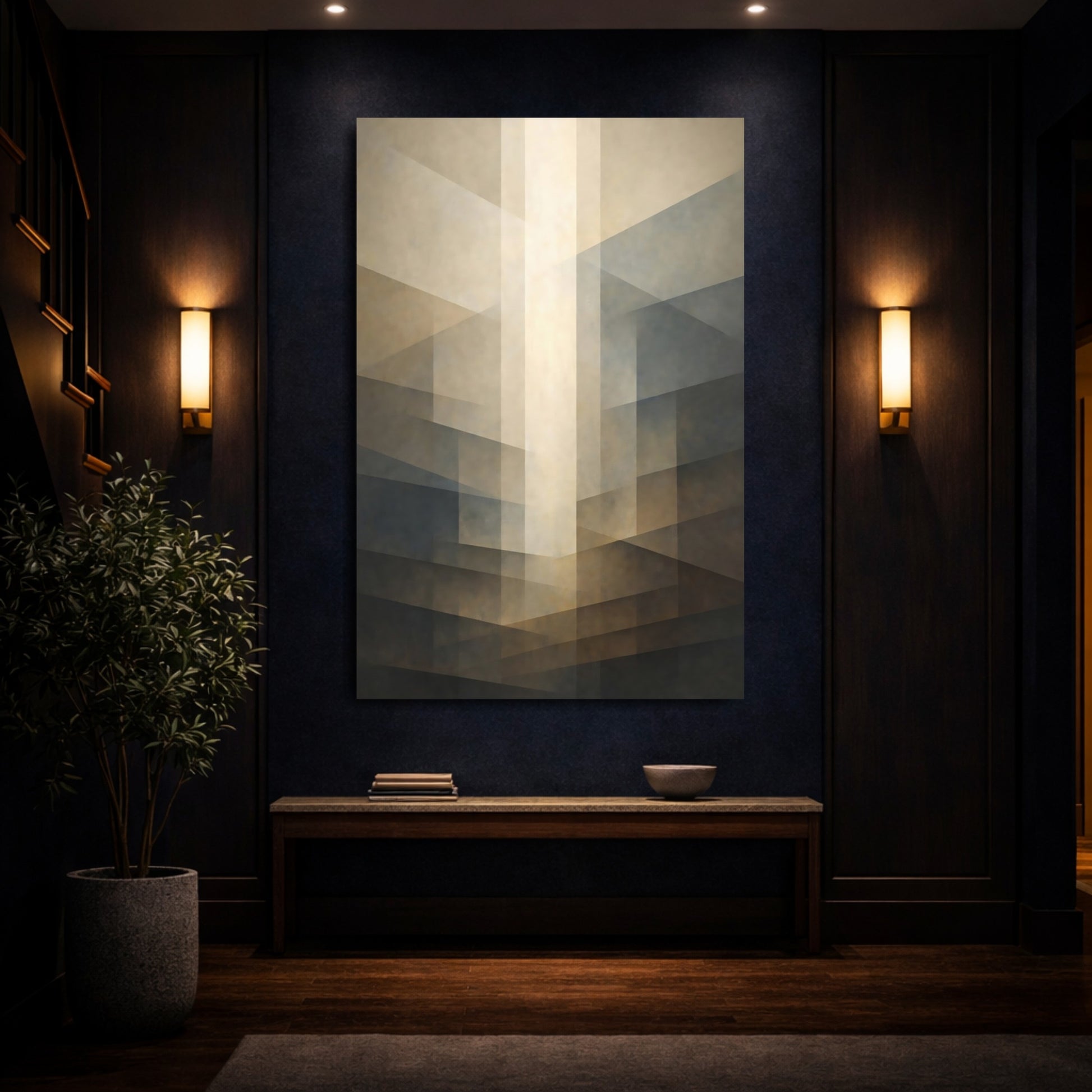 Abstract Geometric Shapes Brown And Beige Abstract shown as front canvas room wall art