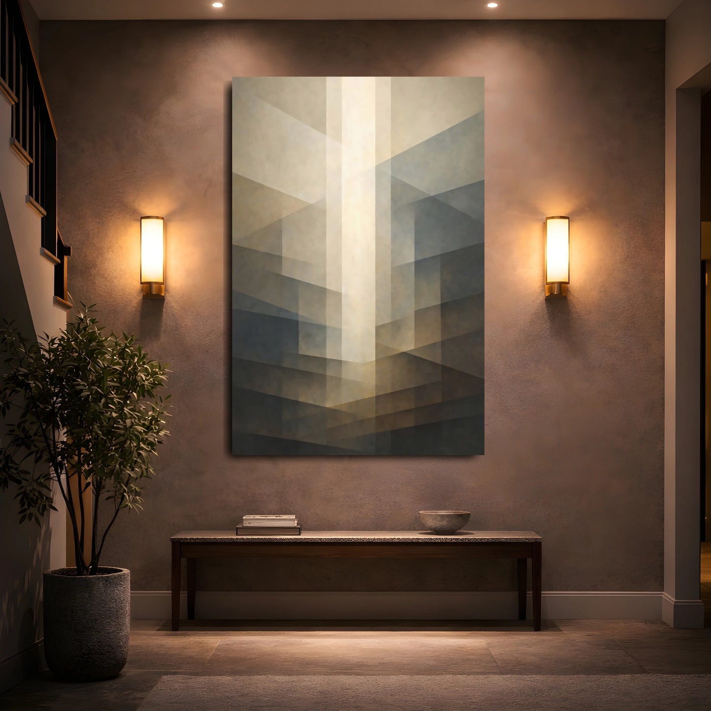 Abstract Geometric Shapes Brown And Beige Abstract shown as front canvas room wall art