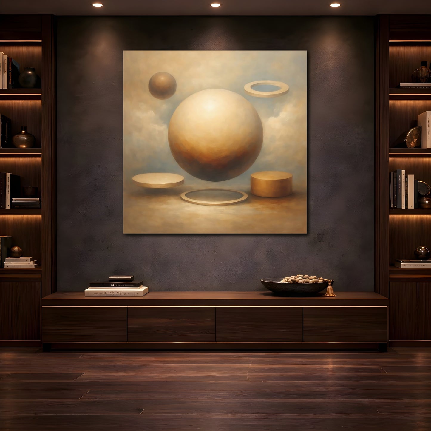 Mockup 4. Abstract Geometric Shapes Brown And Beige Abstract shown as stretched canvas wall art