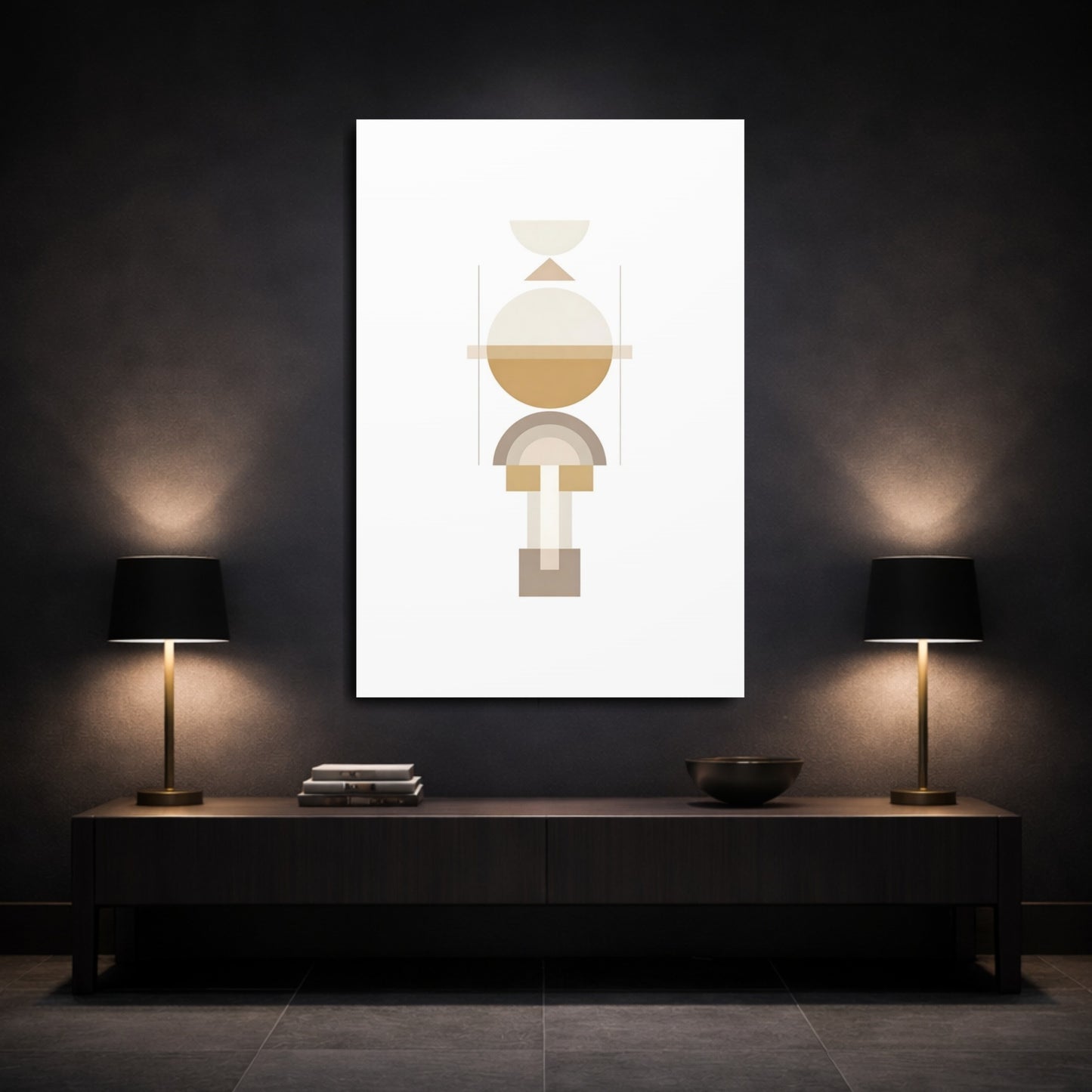 Mockup 2. Abstract Geometric Shapes Brown And Beige shown as stretched canvas wall art
