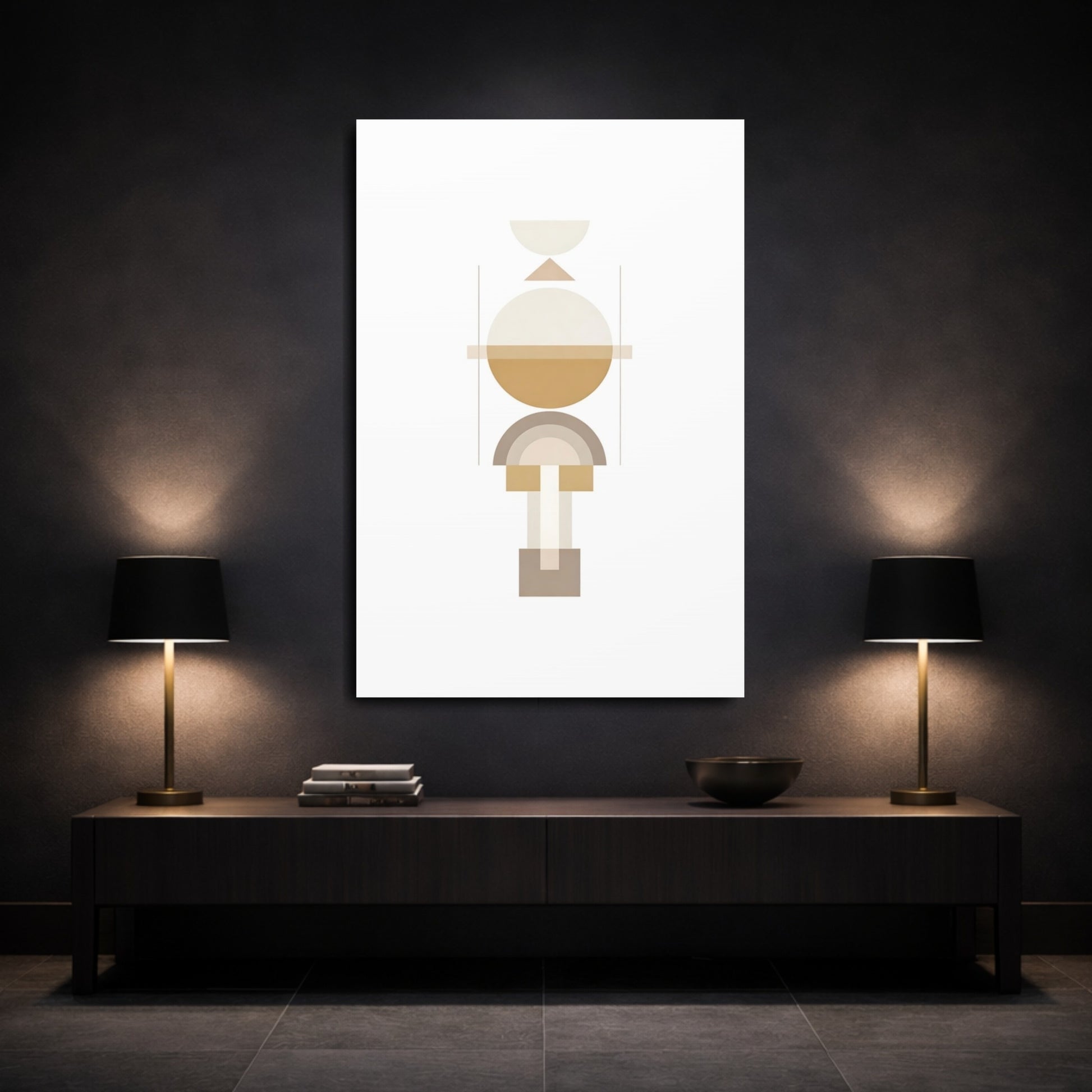Mockup 2. Abstract Geometric Shapes Brown And Beige shown as stretched canvas wall art