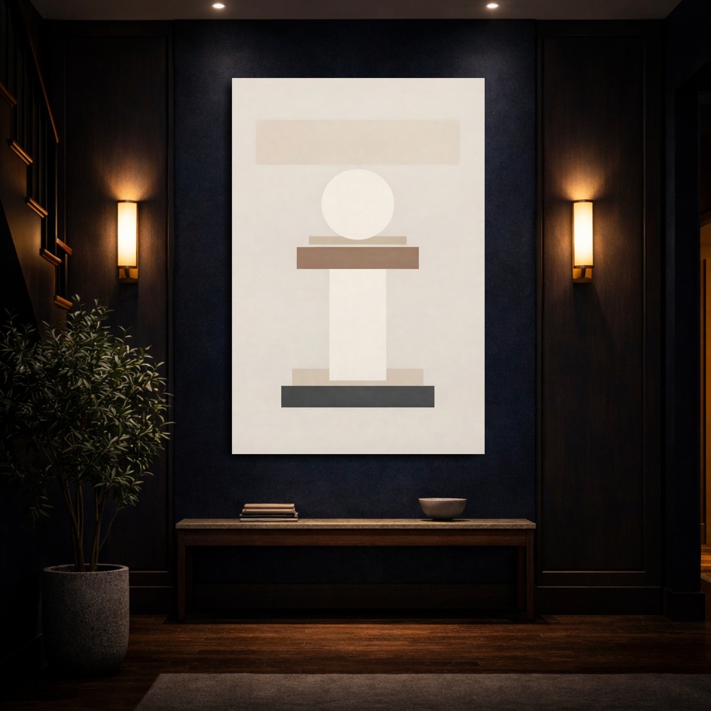 Abstract Geometric Shapes Brown And Black shown as front canvas room wall art