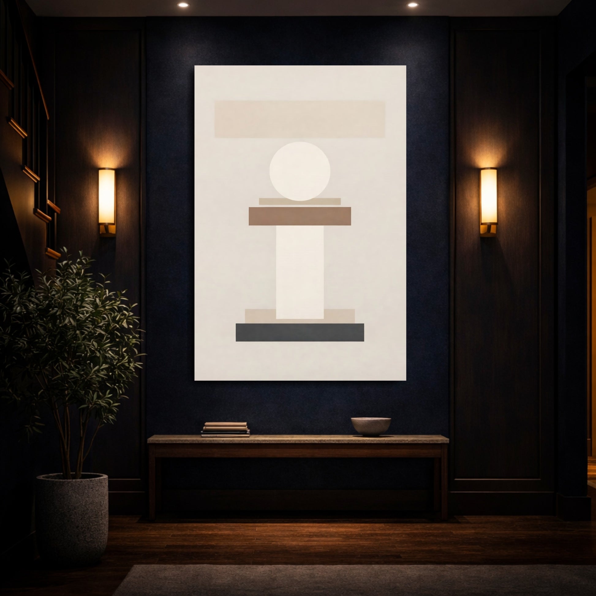 Abstract Geometric Shapes Brown And Black shown as front canvas room wall art